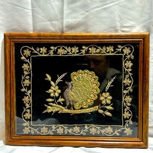 Stunning Framed Embroidery - Peacock